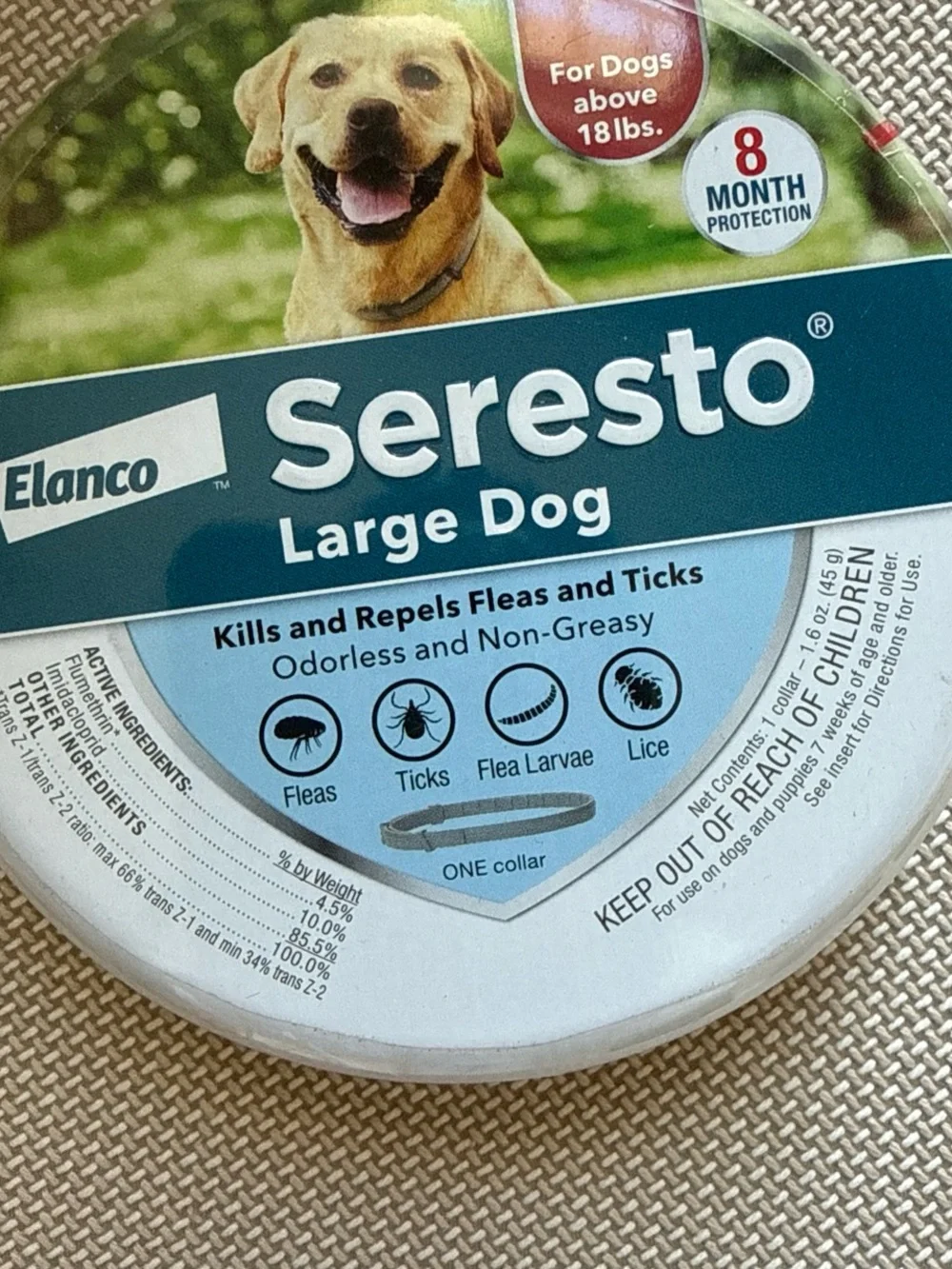 Elanco Seresto Large Dog Collar - Teal, White, Green, Red